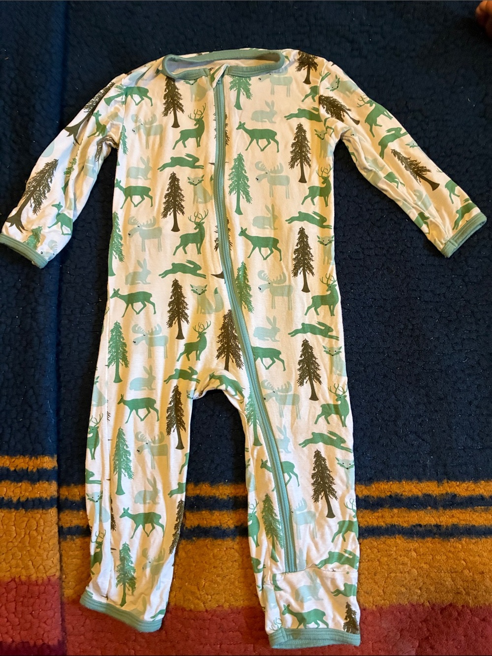 Kickee Pants Green Woodland Animal Print Footie
